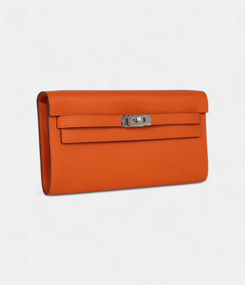HMKelly Wallet To Go Orange Epsom Palladium Hardware