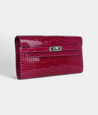 HMKelly Wallet To Go Rose Pourpre Shiny Alligator Palladium Hardware