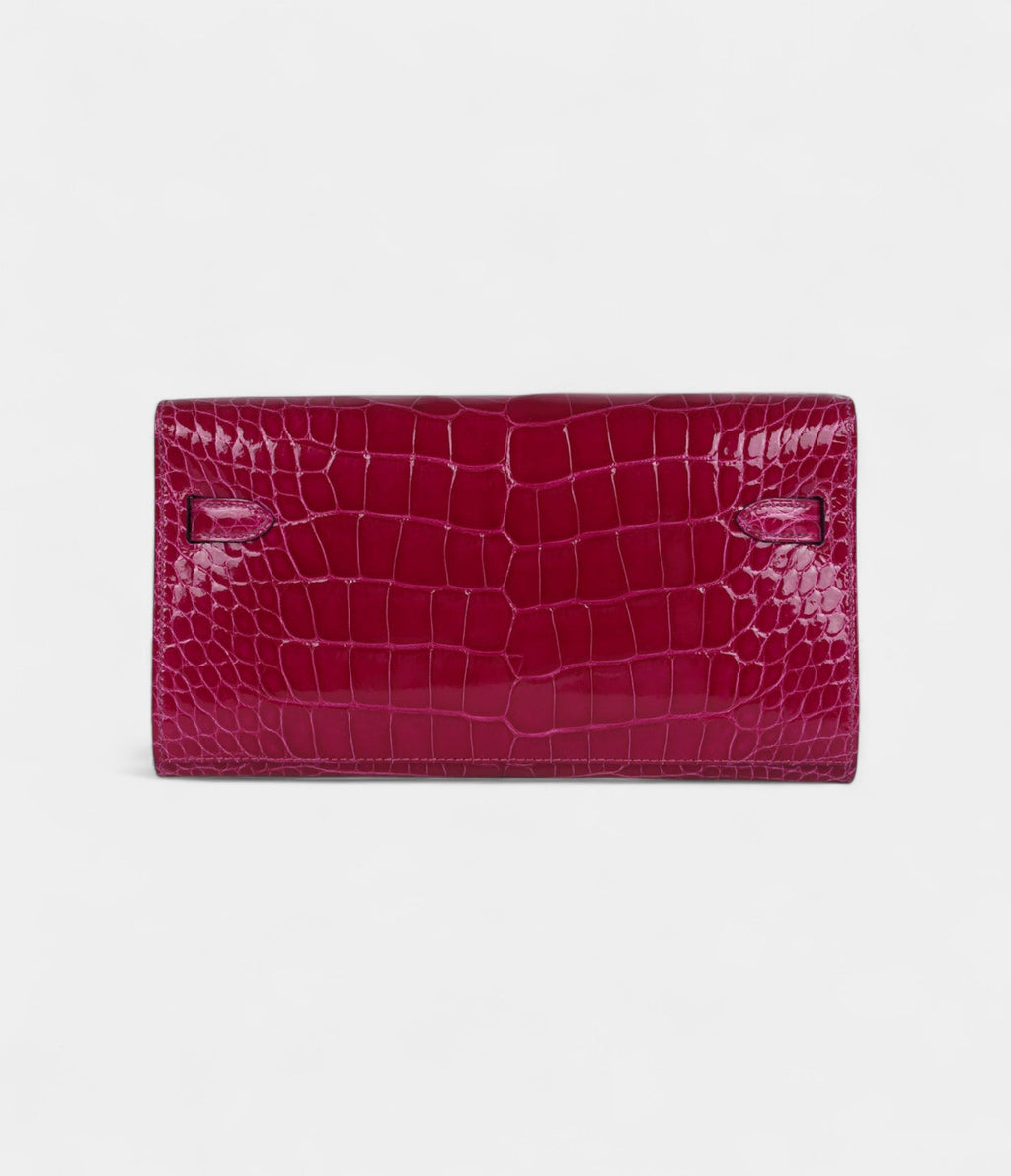 HMKelly Wallet To Go Rose Pourpre Shiny Alligator Palladium Hardware
