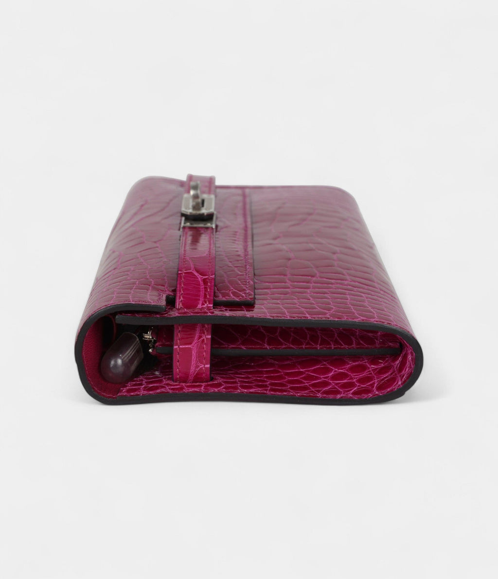 HMKelly Wallet To Go Rose Pourpre Shiny Alligator Palladium Hardware
