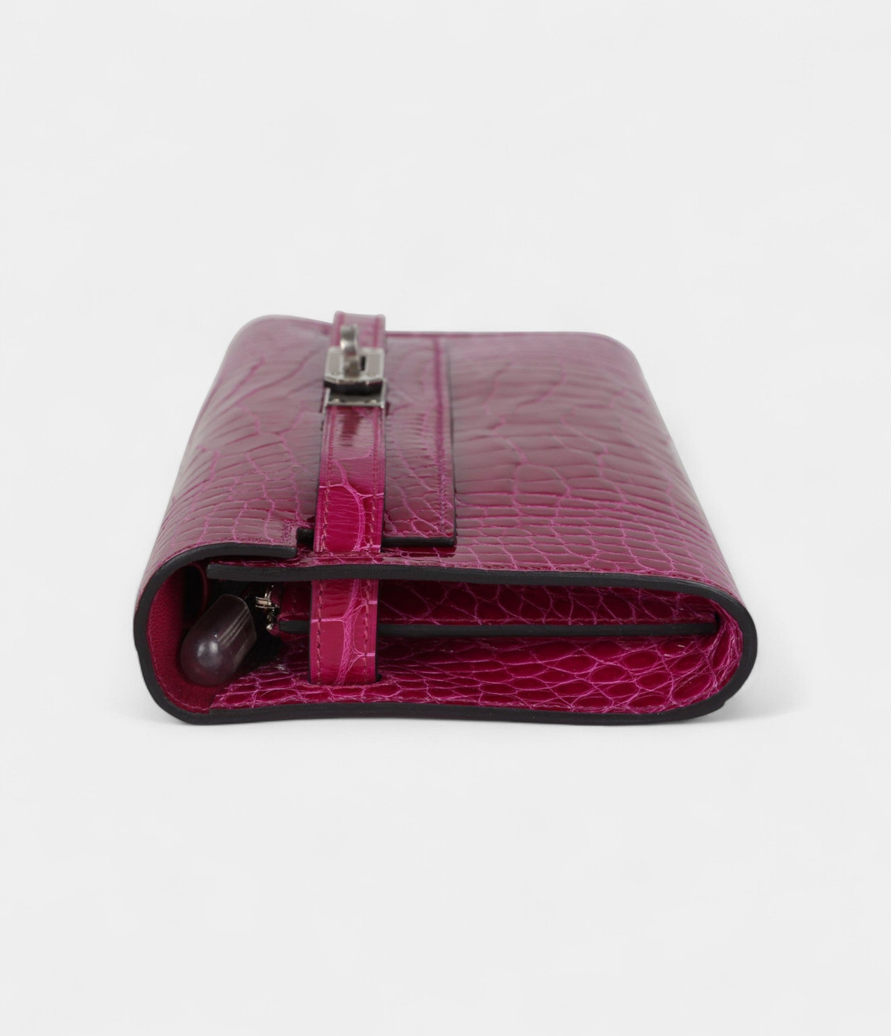 HMKelly Wallet To Go Rose Pourpre Shiny Alligator Palladium Hardware