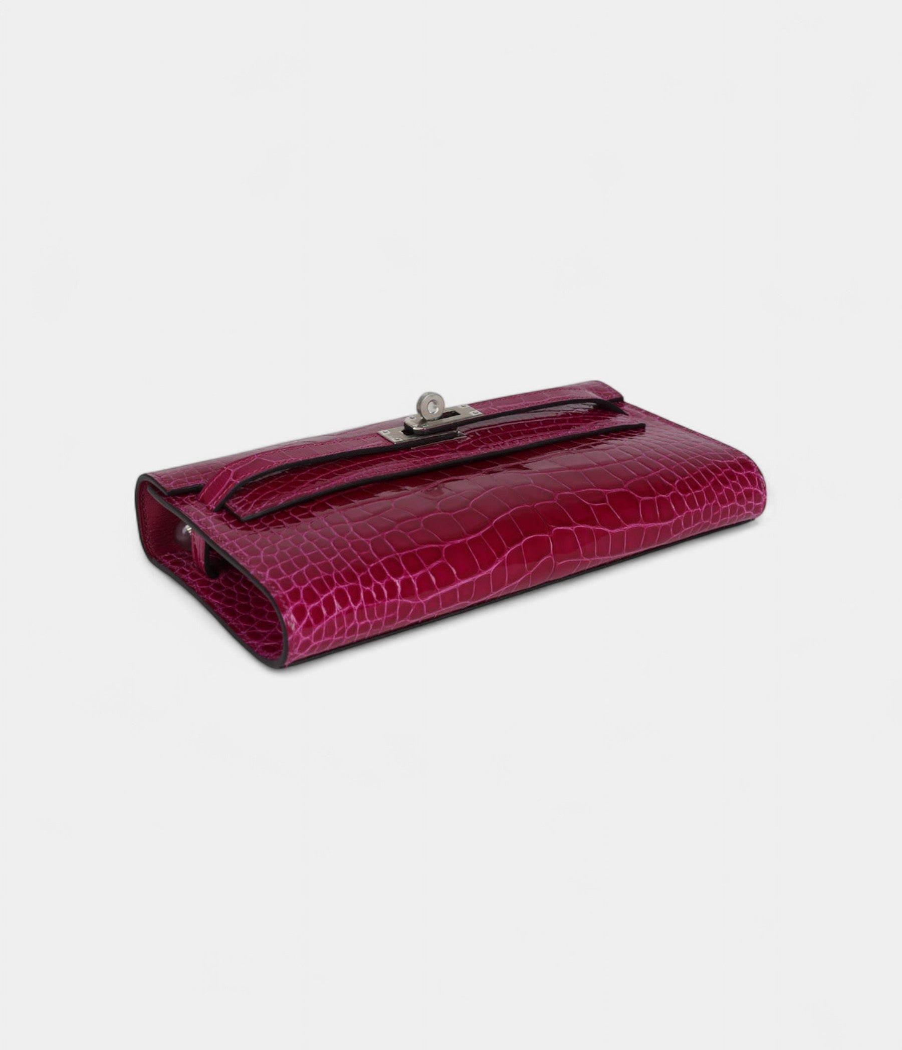 HMKelly Wallet To Go Rose Pourpre Shiny Alligator Palladium Hardware