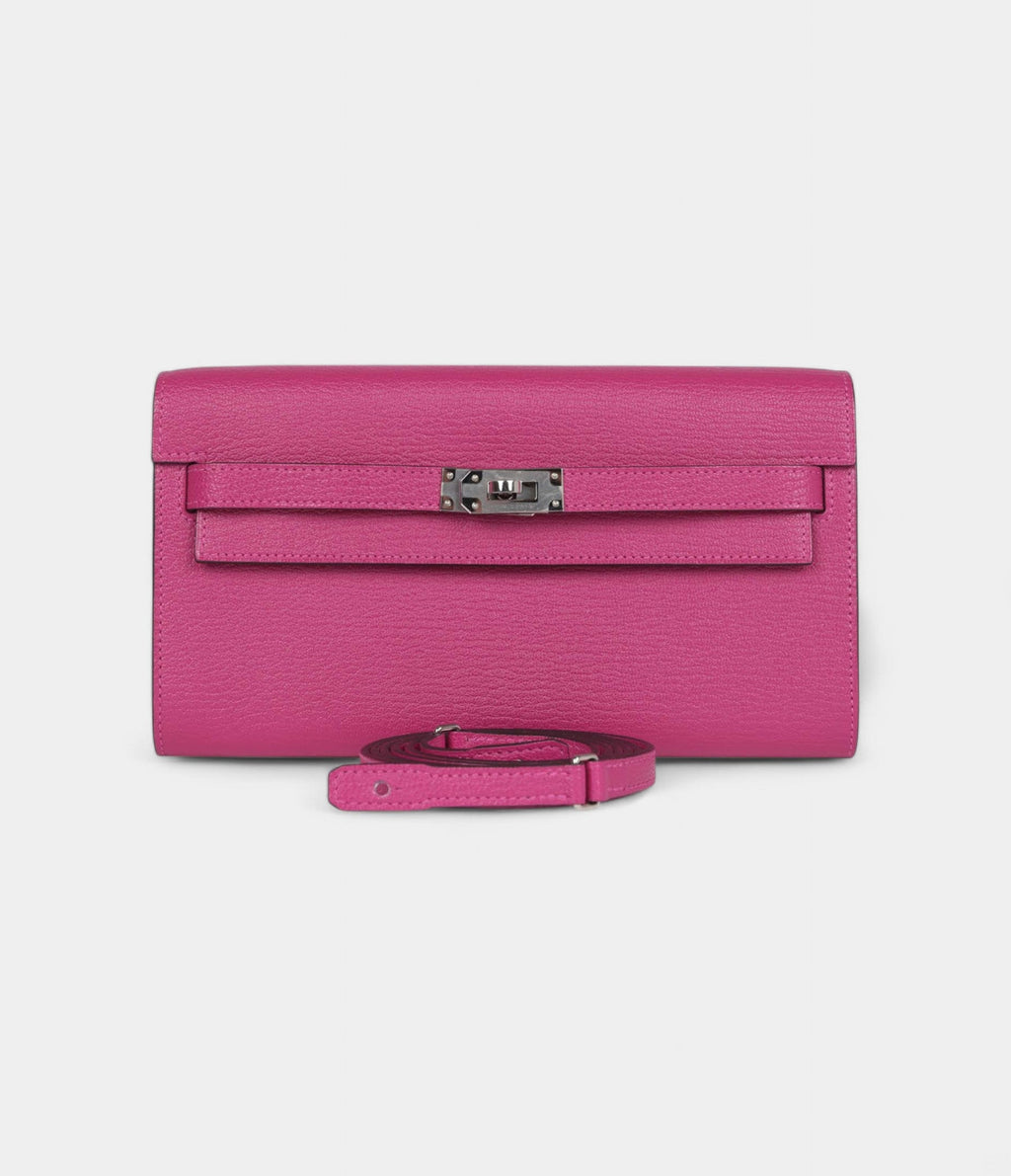 HMKelly Wallet To Go Rose Purple Chevre Palladium Hardware