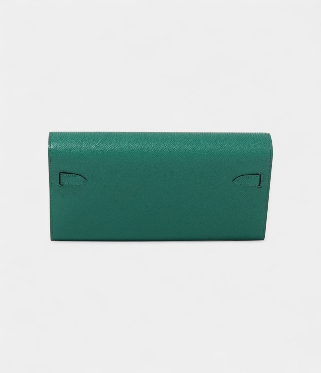 HMKelly Wallet To Go Vert Jade & Bleu Brume Epsom Palladium Hardware