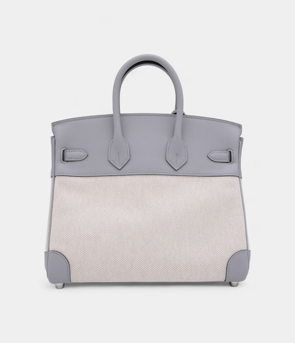 Hermes Limited Edition Glacier Blue Swift and Ecru Canvas BK 25 Palladium Hardware