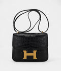 Hermes Mini Constance 18 Bag Black Matte Alligator with Gold Hardware and Mirror