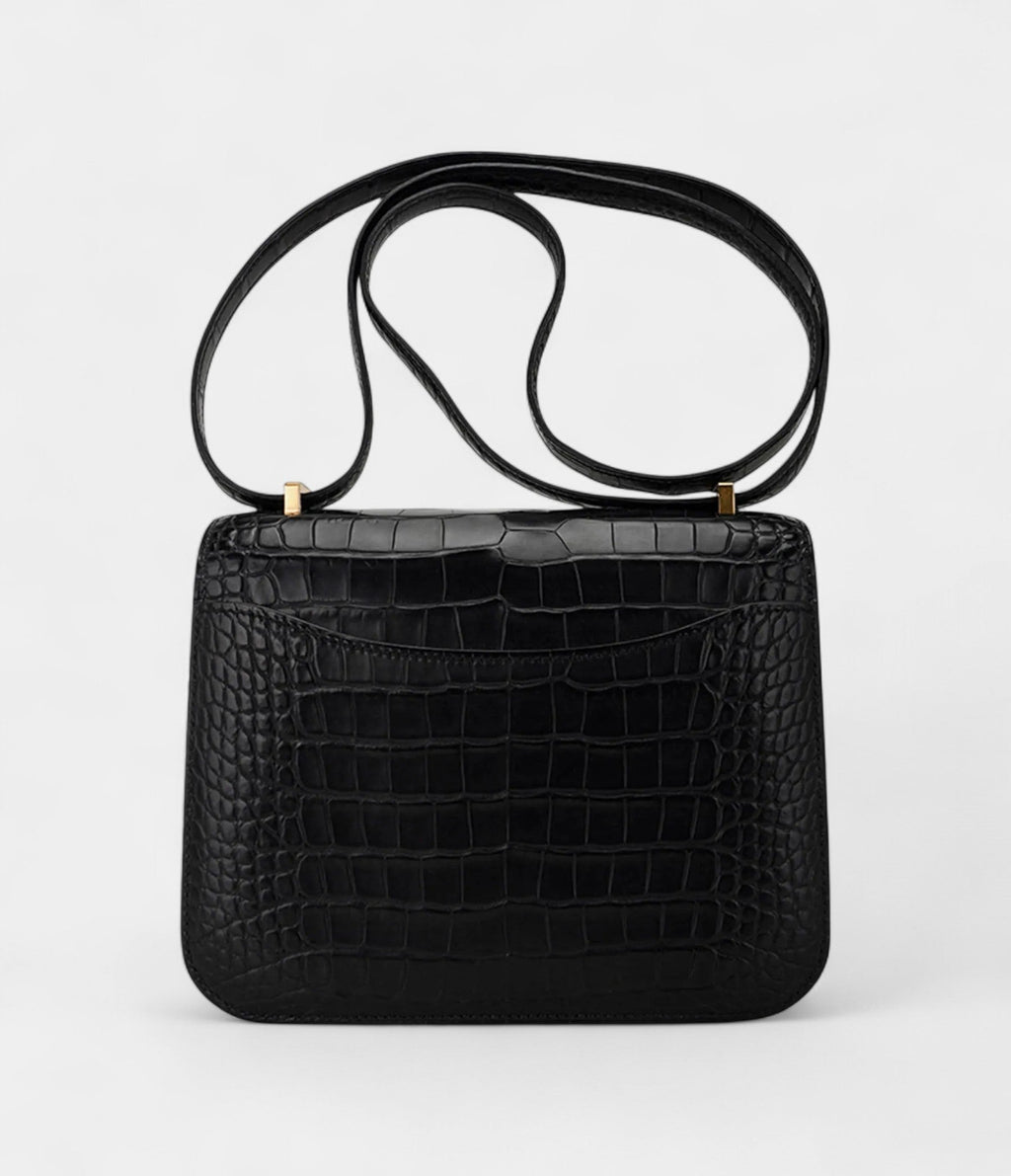 Hermes Mini Constance 18 Bag Black Matte Alligator with Gold Hardware and Mirror