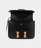 Hermes Mini Constance 18 Bag Black Matte Alligator with Gold Hardware and Mirror