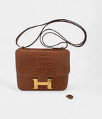 Hermes Mini Constance 18 Bag Gold Matte Alligator with Gold Hardware and Mirror