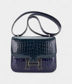 Hermes Mini Constance 18 Bag Tri-Color Blue Sapphire, Vert Rousseau, & Black Alligator with Palladium Hardware
