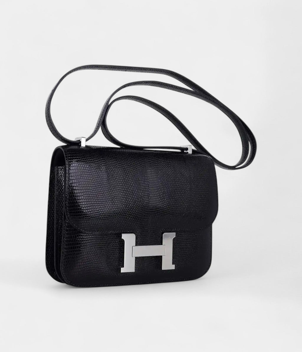 Hermes Mini Constance Bag 18 Black Lizard with Palladium Hardware