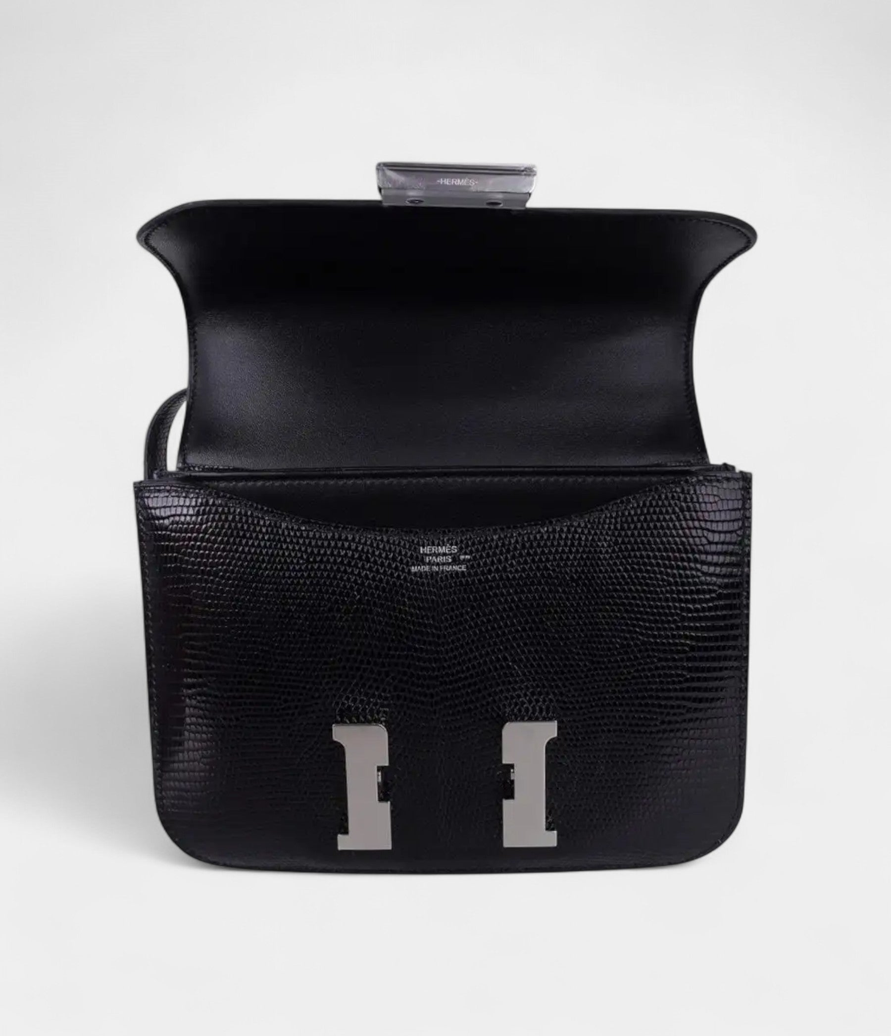 Hermes Mini Constance Bag 18 Black Lizard with Palladium Hardware