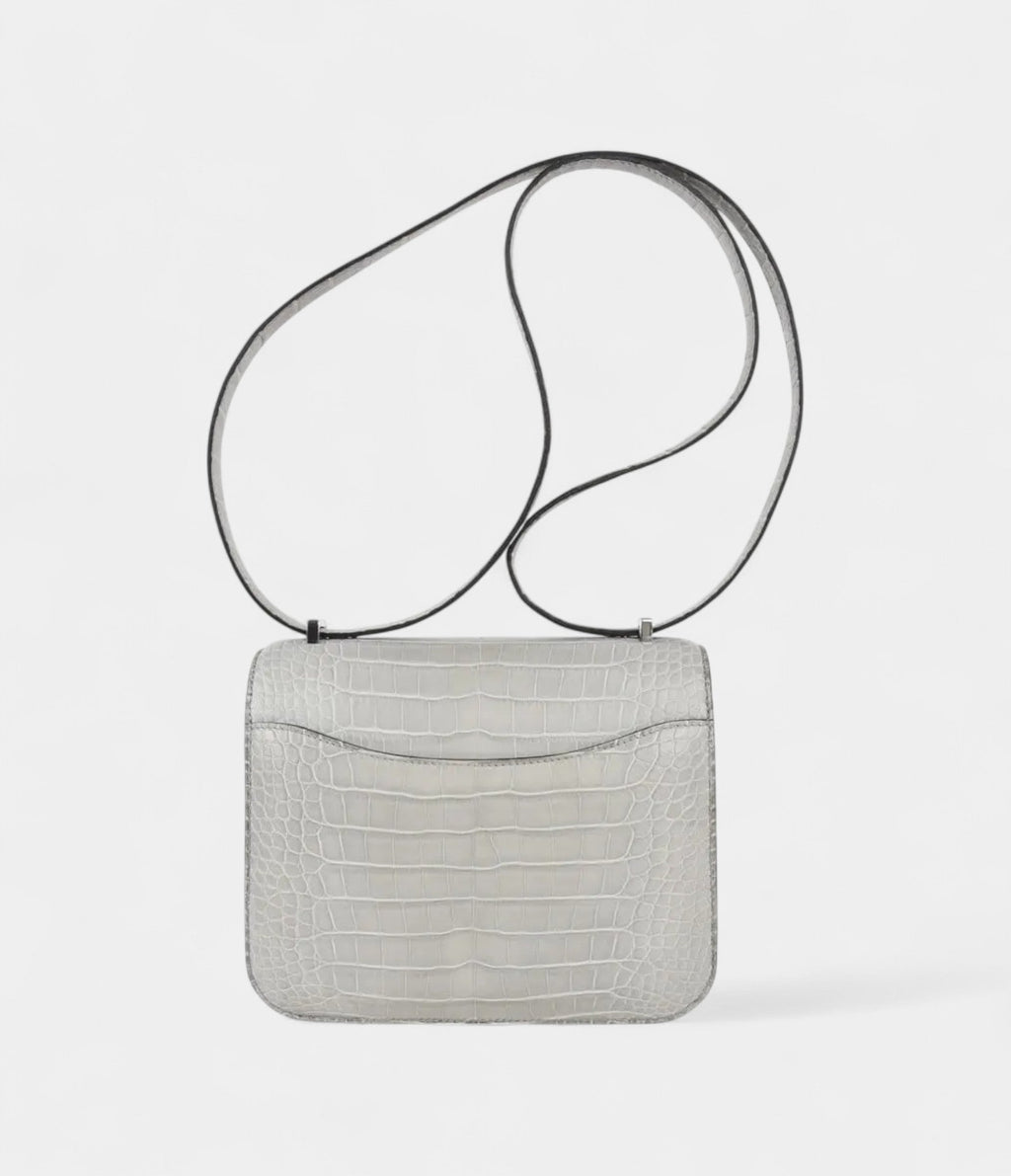 Hermes Mini Constance Bag 18 Gris Perle Matte Alligator with Palladium Hardware