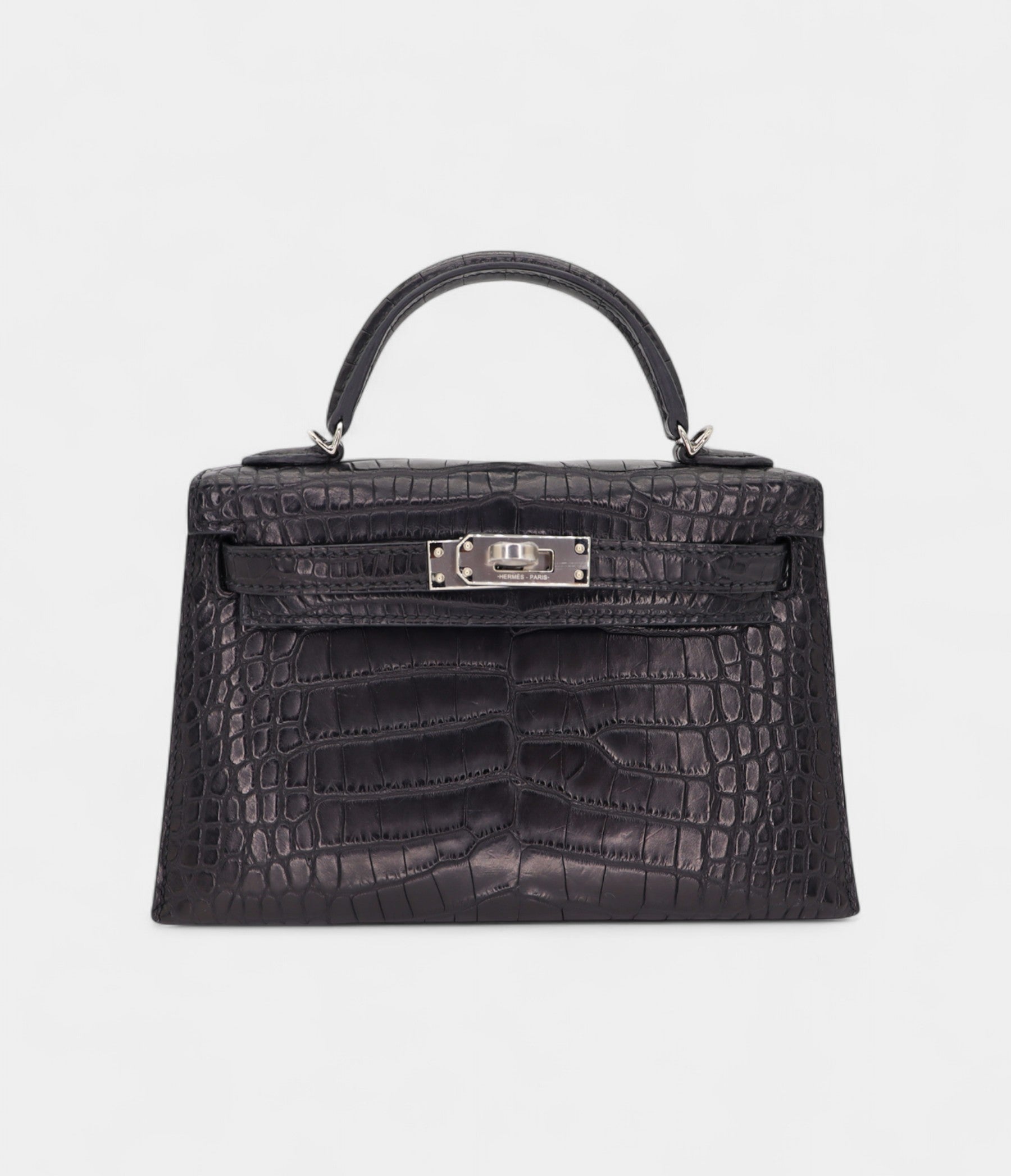 HMMini Kelly II Black Matte Alligator Palladium Hardware