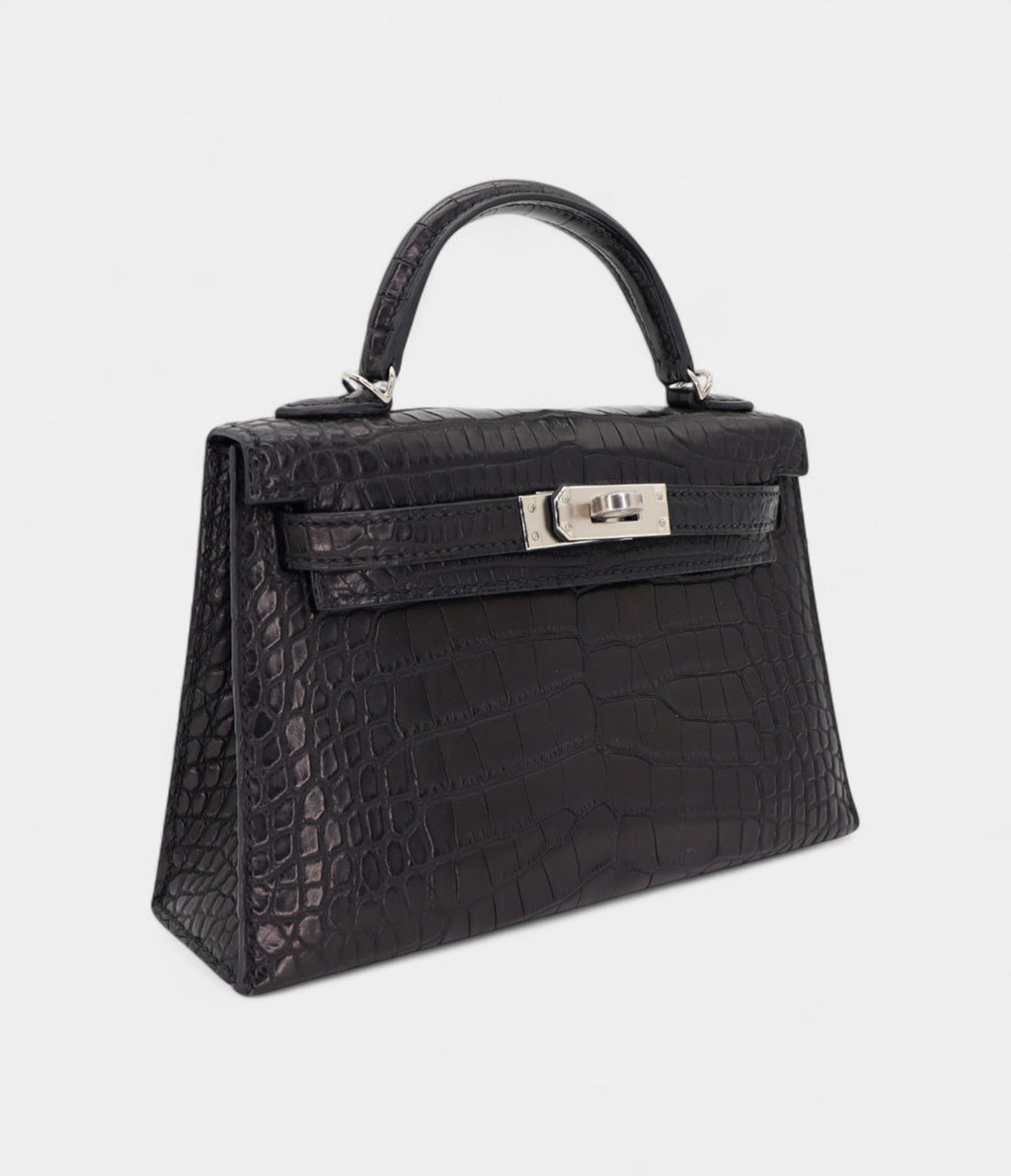 HMMini Kelly II Black Matte Alligator Palladium Hardware