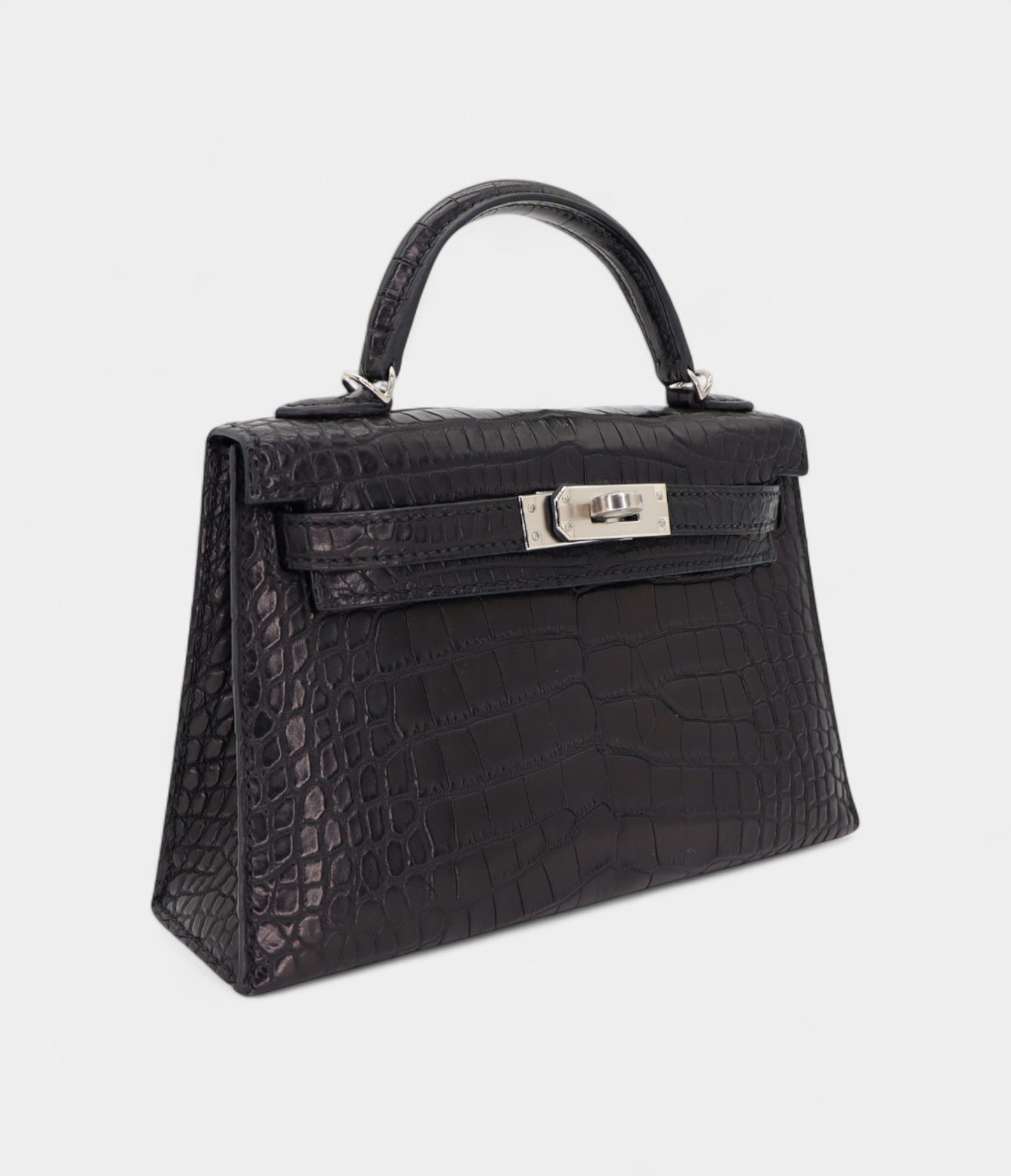 HMMini Kelly II Black Matte Alligator Palladium Hardware