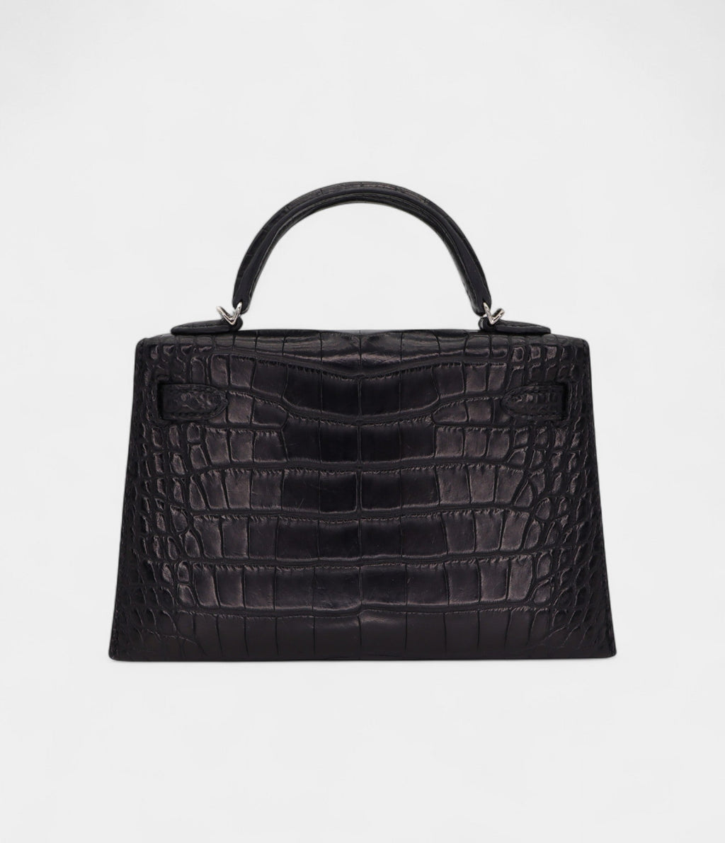 HMMini Kelly II Black Matte Alligator Palladium Hardware