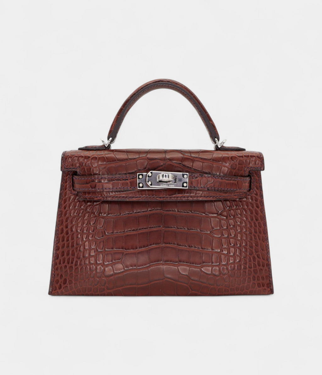 HMMini Kelly II Havane Matte Alligator Palladium Hardware