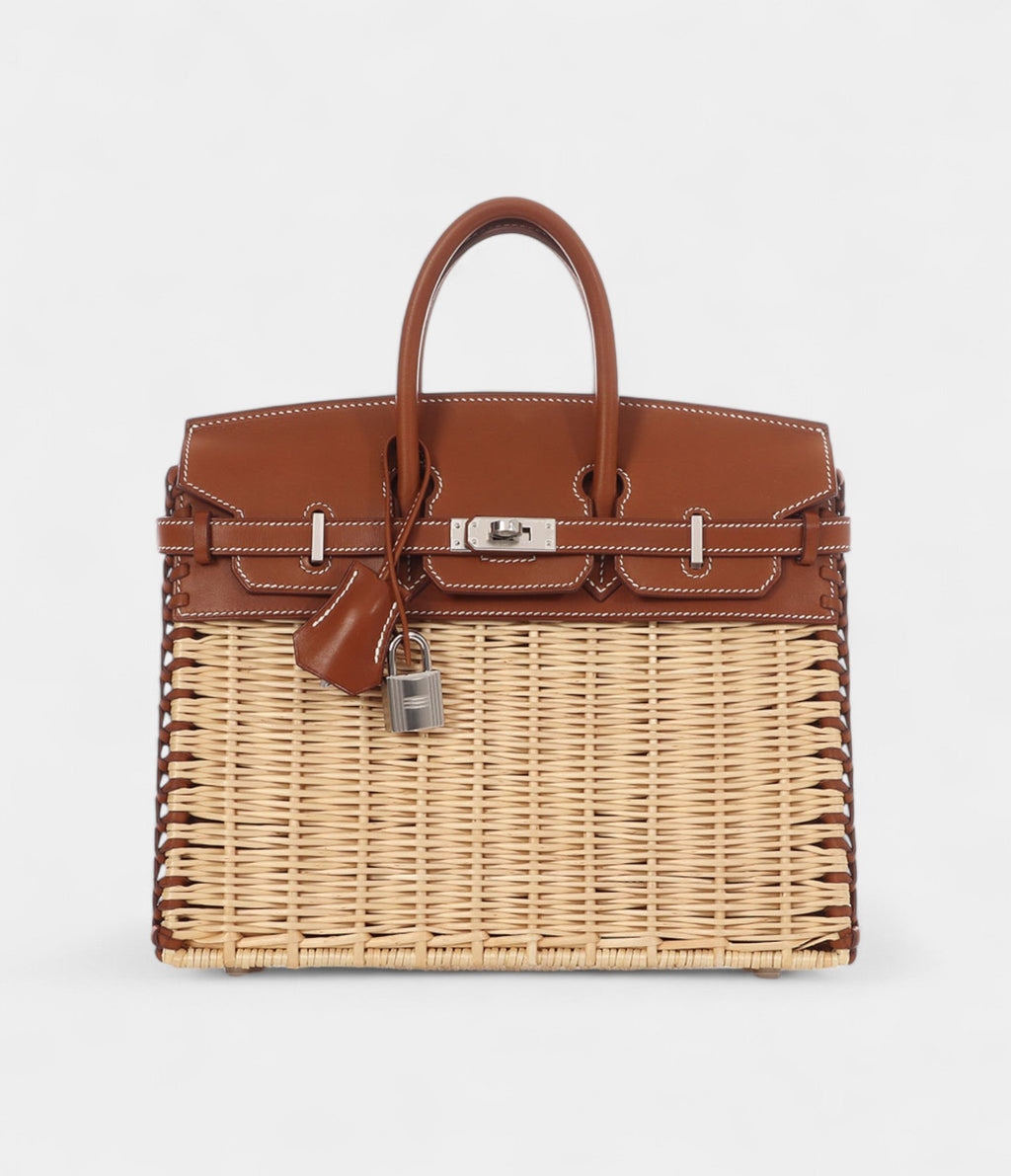 HMNaturel Wicker and Fauve Barenia Picnic BK 25 Palladium Hardware