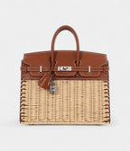 HMNaturel Wicker and Fauve Barenia Picnic BK 25 Palladium Hardware