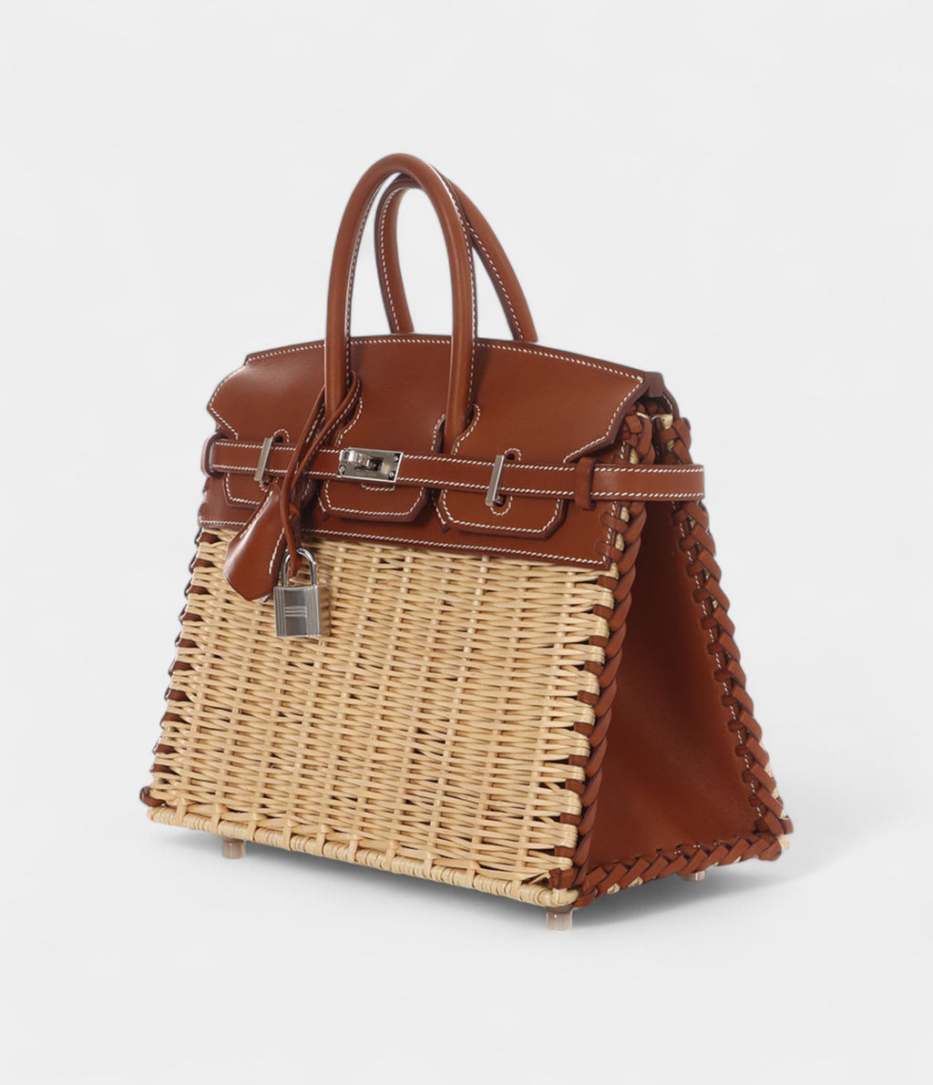 HMNaturel Wicker and Fauve Barenia Picnic BK 25 Palladium Hardware