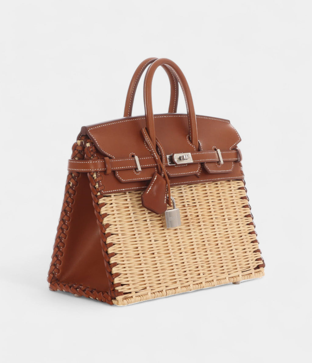 HMNaturel Wicker and Fauve Barenia Picnic BK 25 Palladium Hardware