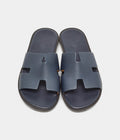 Hermes Navy Blue Leather Izmir Flat Slides 40 EU