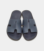 Hermes Navy Blue Leather Izmir Flat Slides 40 EU