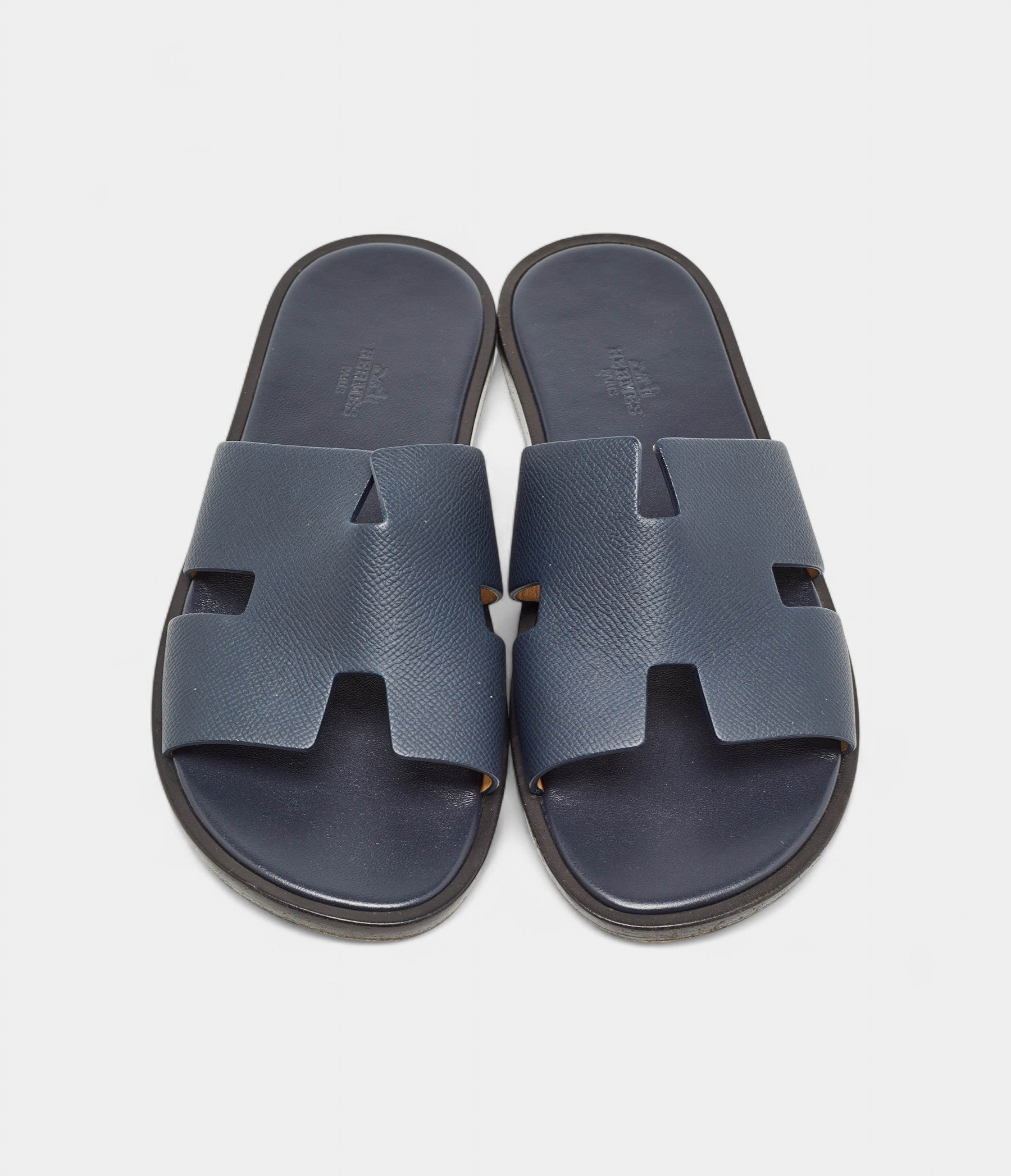 Hermes Navy Blue Leather Izmir Flat Slides 40 EU