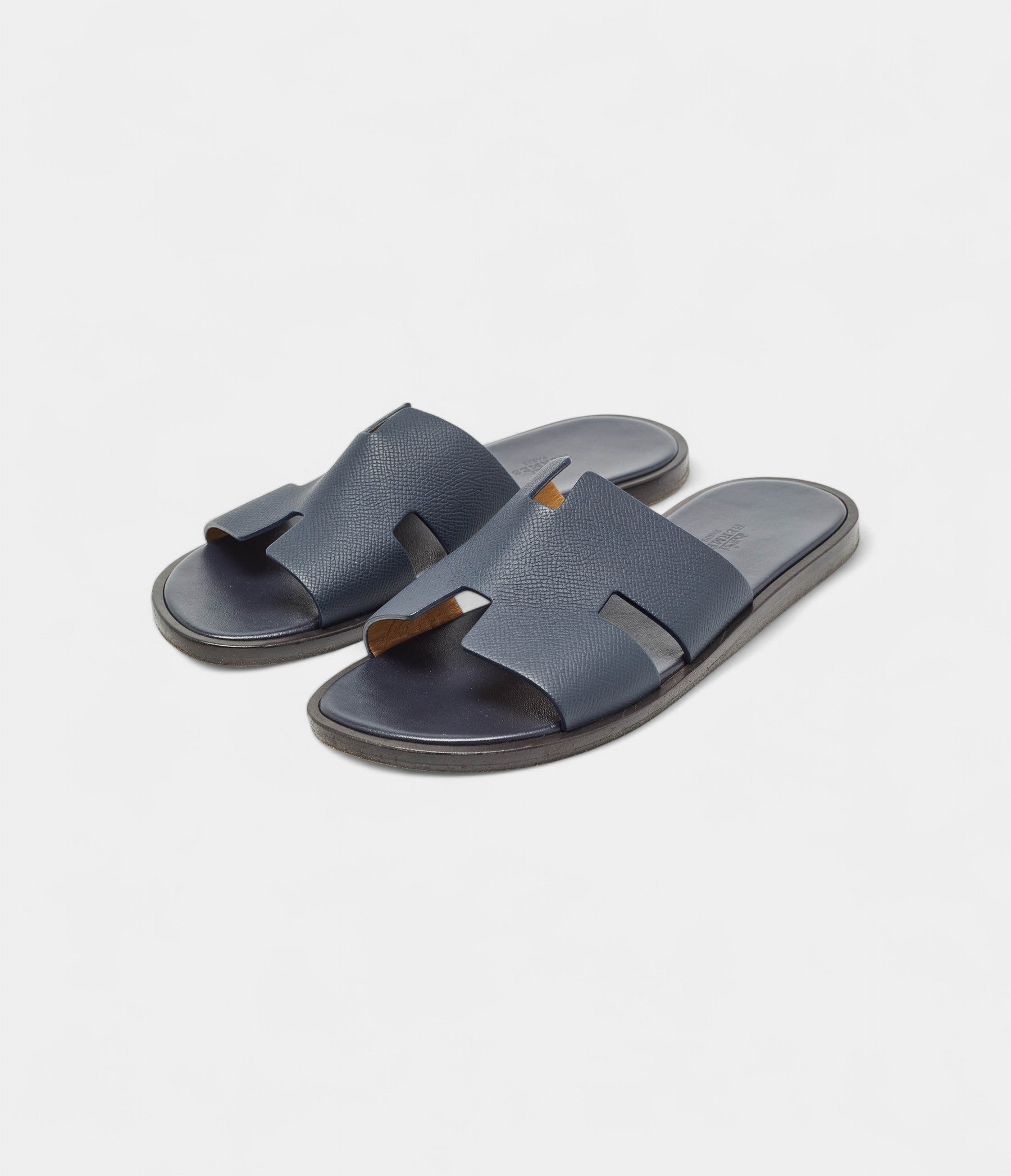 Hermes Navy Blue Leather Izmir Flat Slides 40 EU