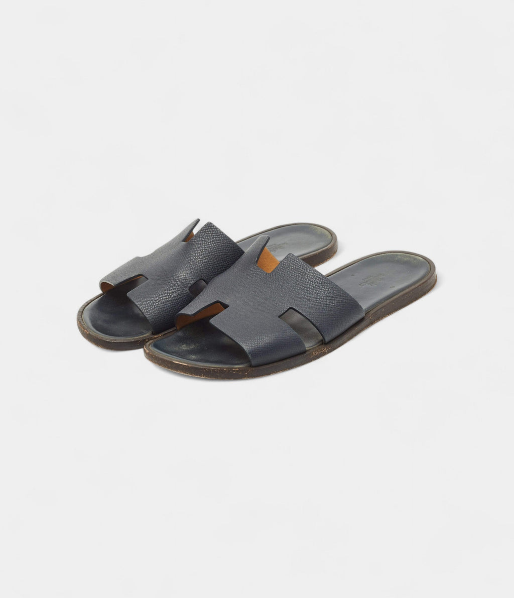 Hermes Navy Blue Leather Izmir Flat Slides 43 EU