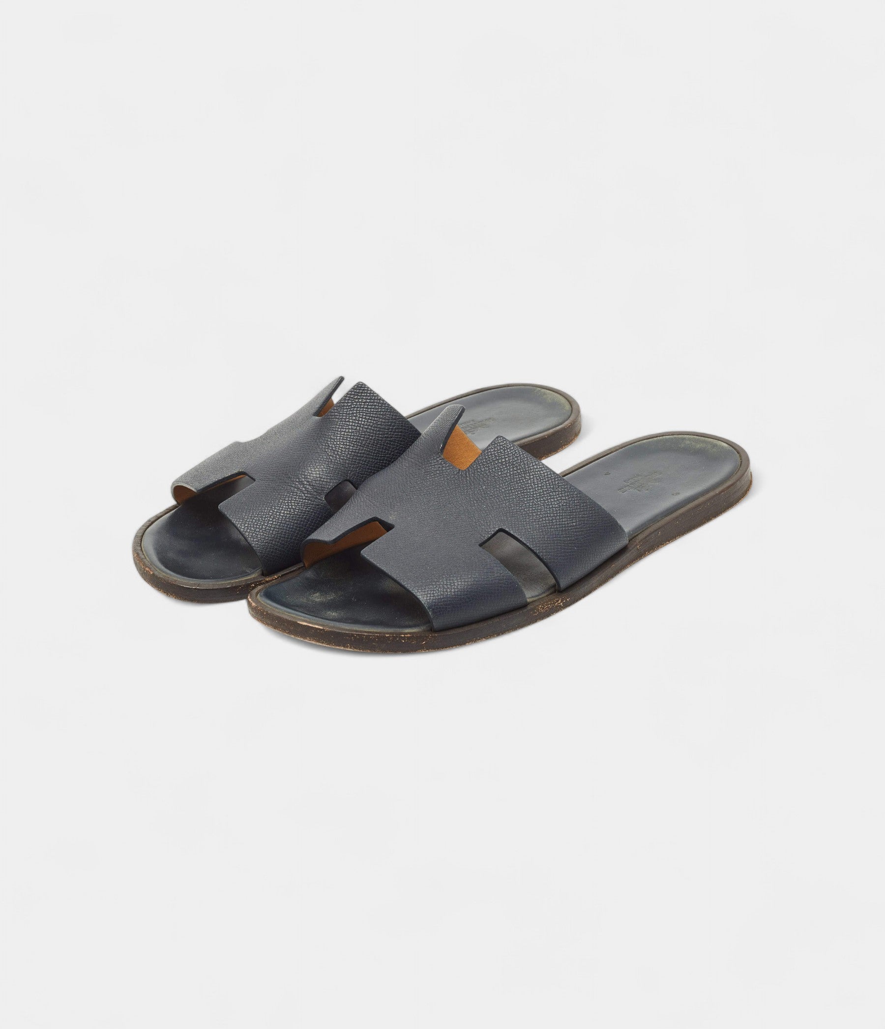 Hermes Navy Blue Leather Izmir Flat Slides 43 EU