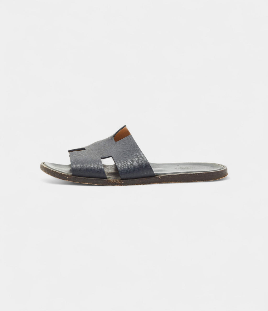 Hermes Navy Blue Leather Izmir Flat Slides 43 EU