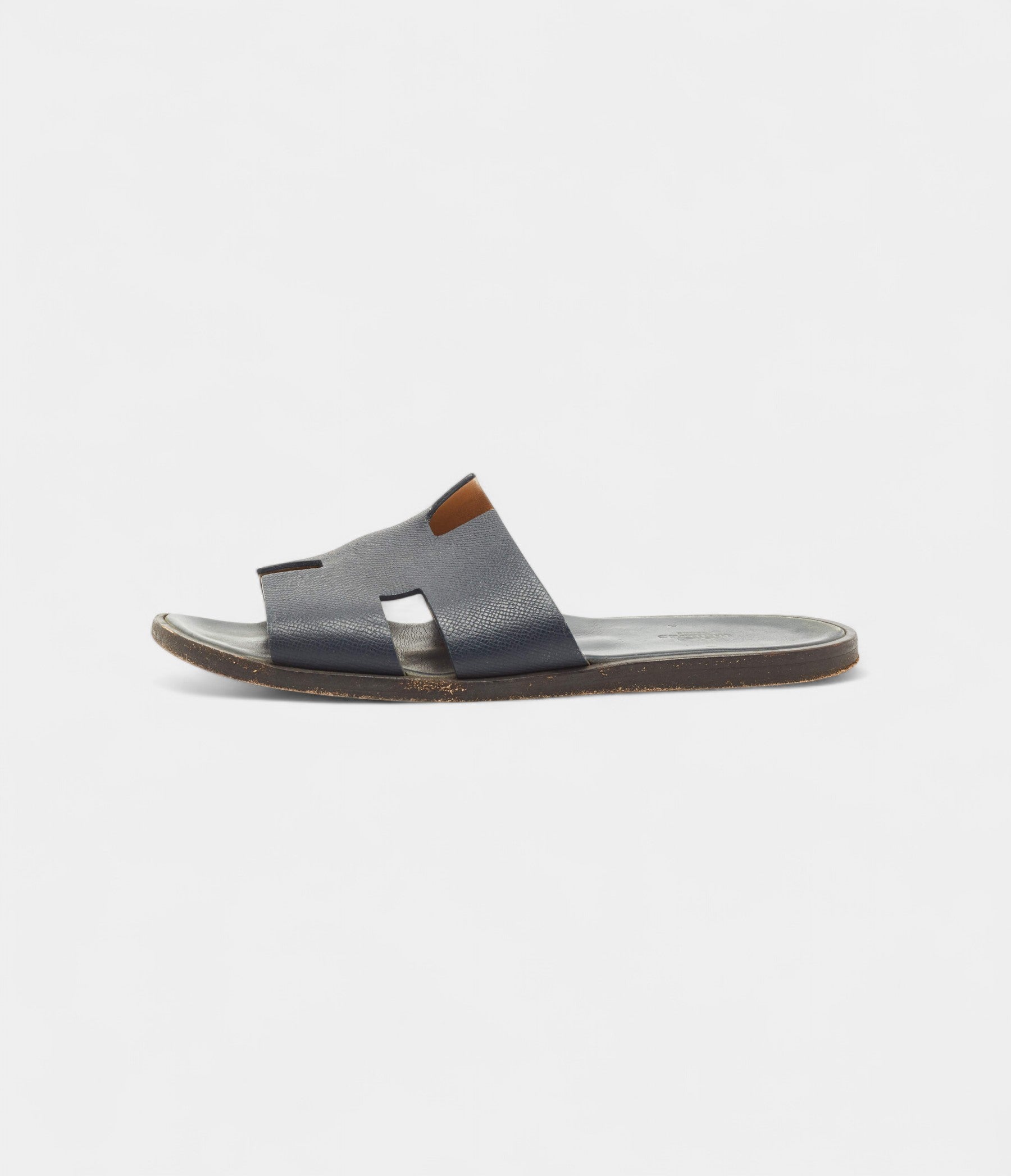 Hermes Navy Blue Leather Izmir Flat Slides 43 EU