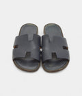 Hermes Navy Blue Leather Izmir Flat Slides 43 EU