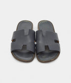 Hermes Navy Blue Leather Izmir Flat Slides 43 EU