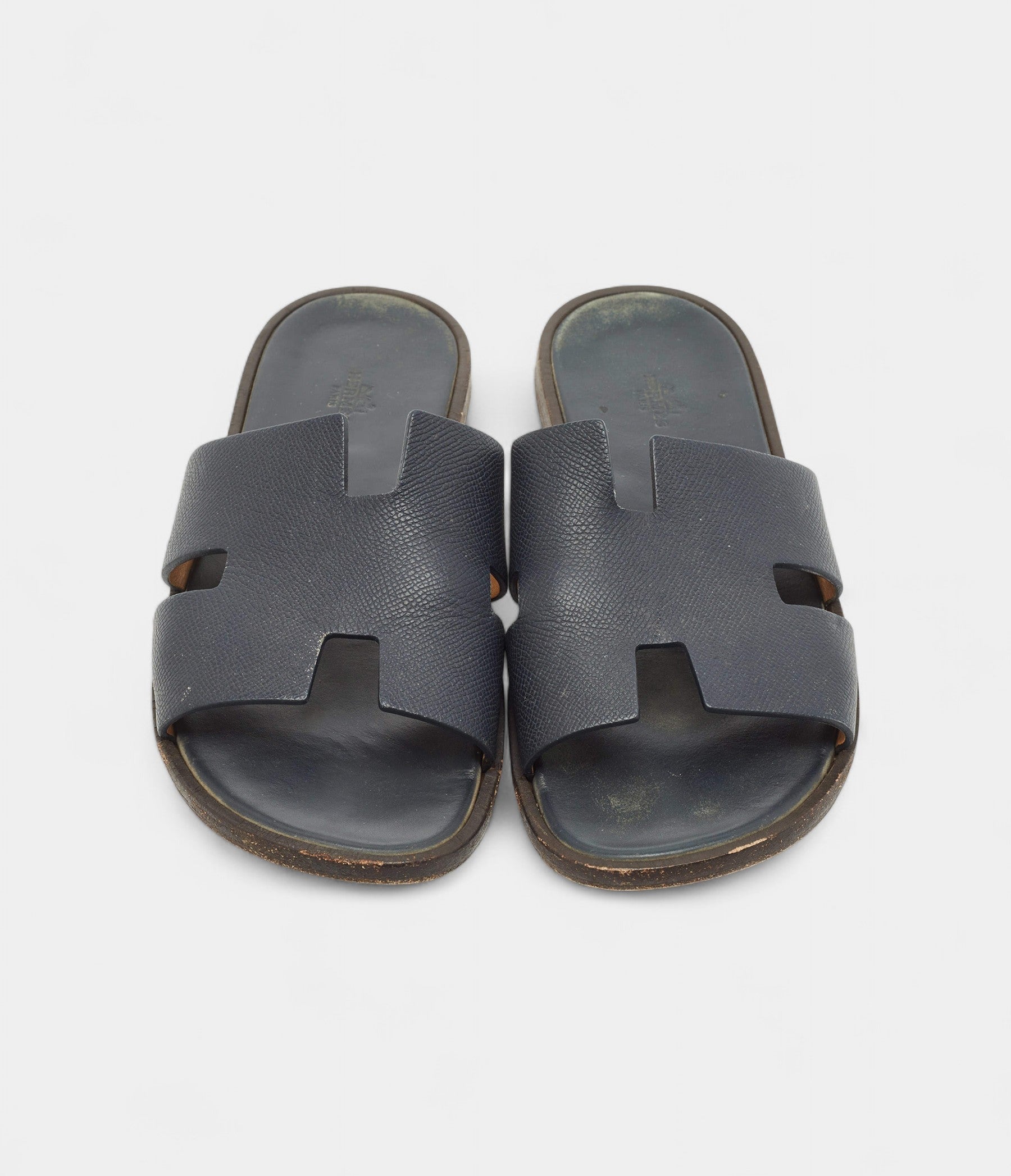 Hermes Navy Blue Leather Izmir Flat Slides 43 EU