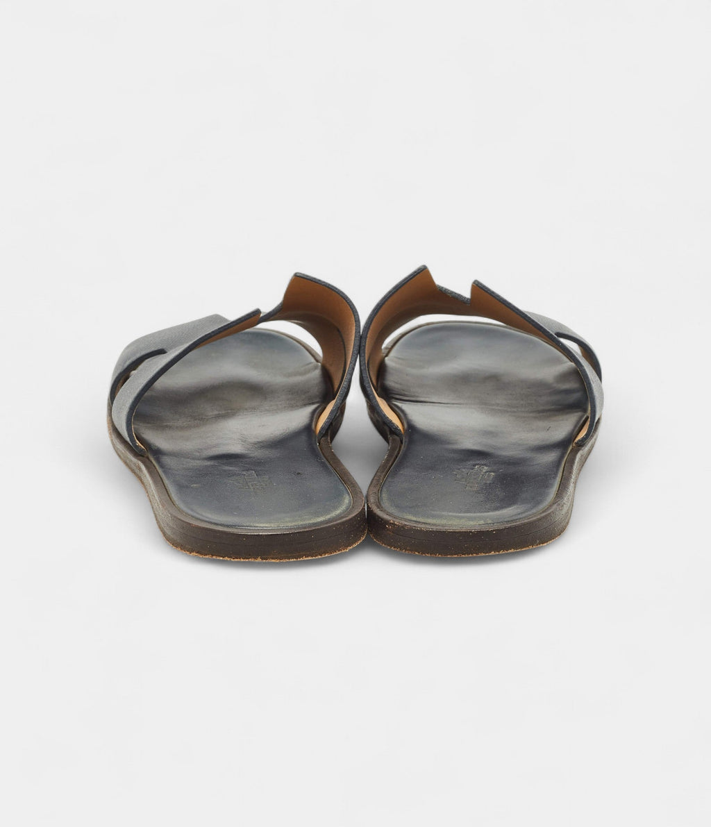 Hermes Navy Blue Leather Izmir Flat Slides 43 EU