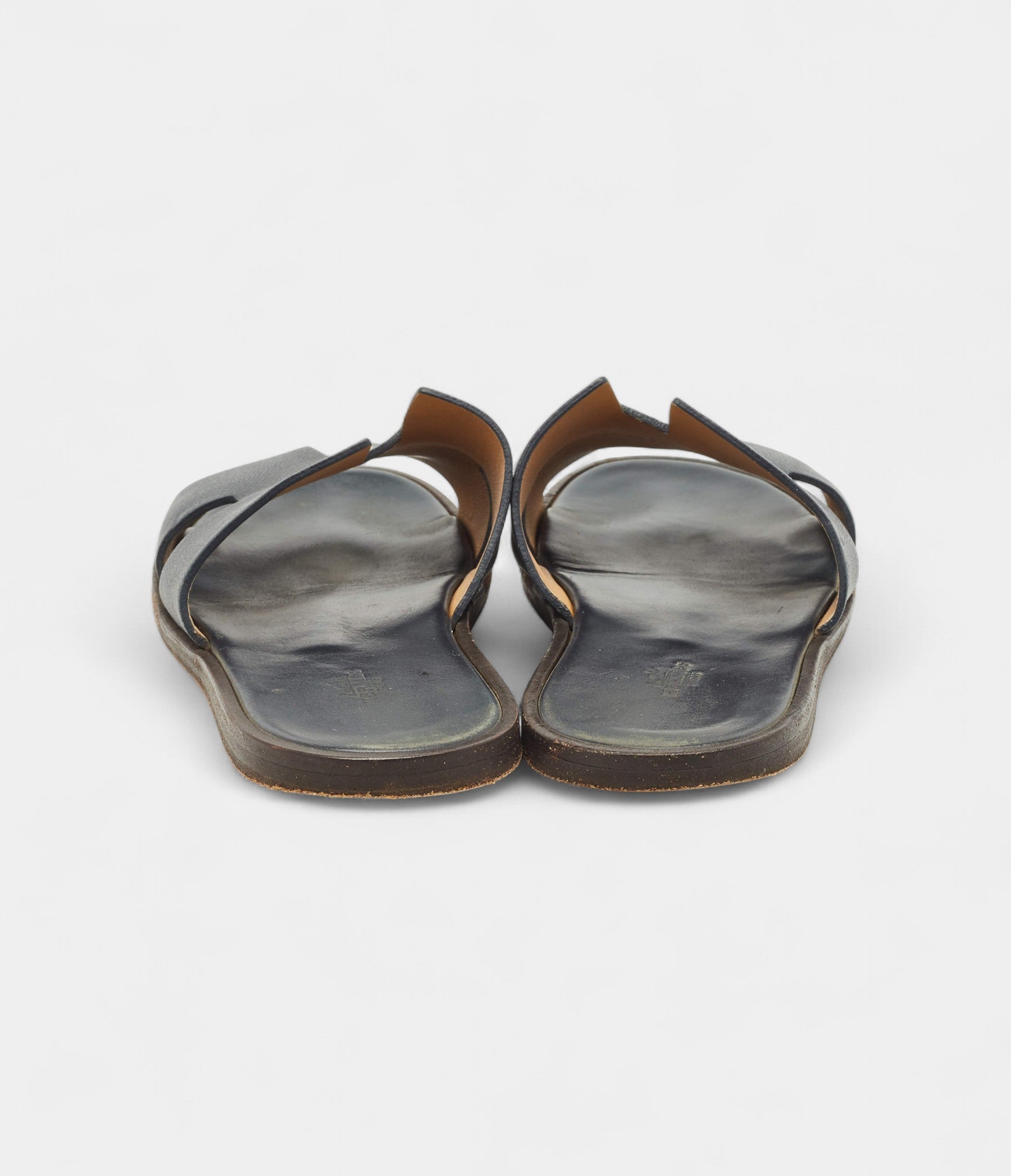 Hermes Navy Blue Leather Izmir Flat Slides 43 EU