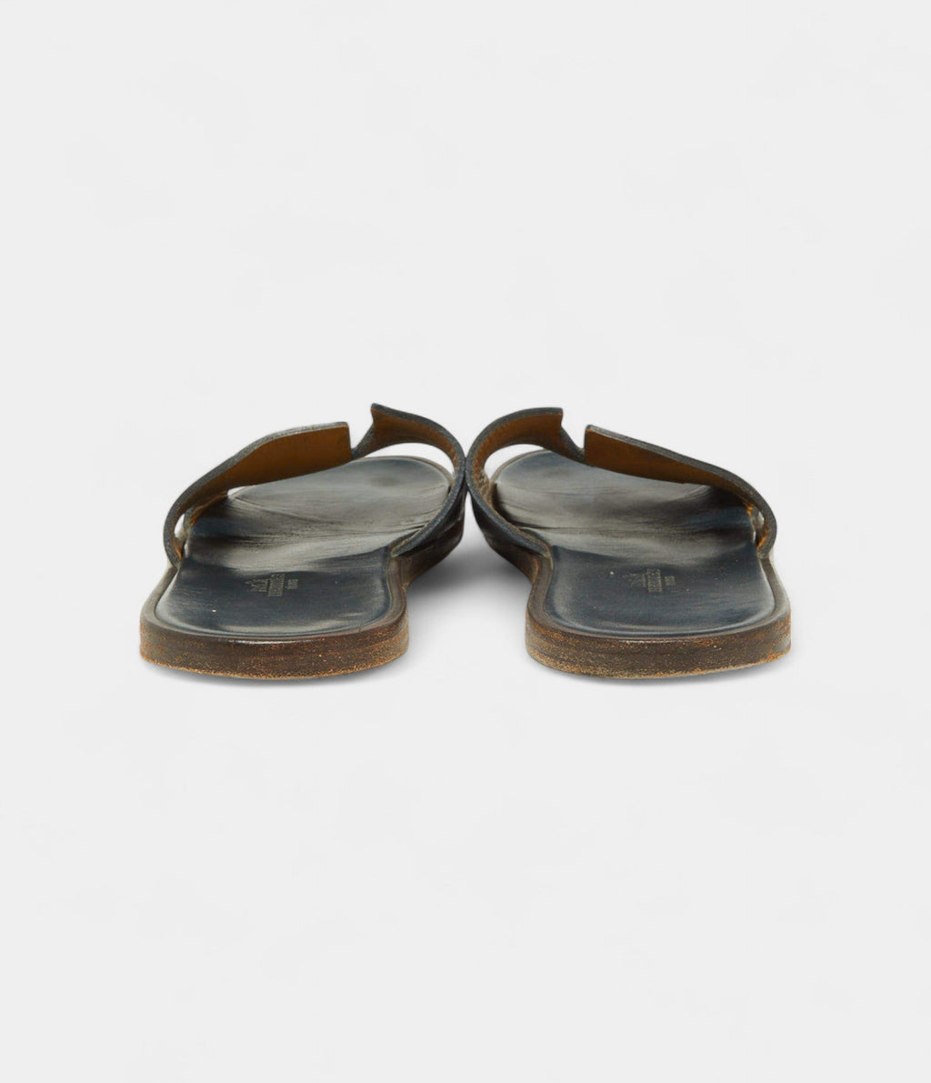 Hermes Navy Blue Leather Izmir Slides 44 EU