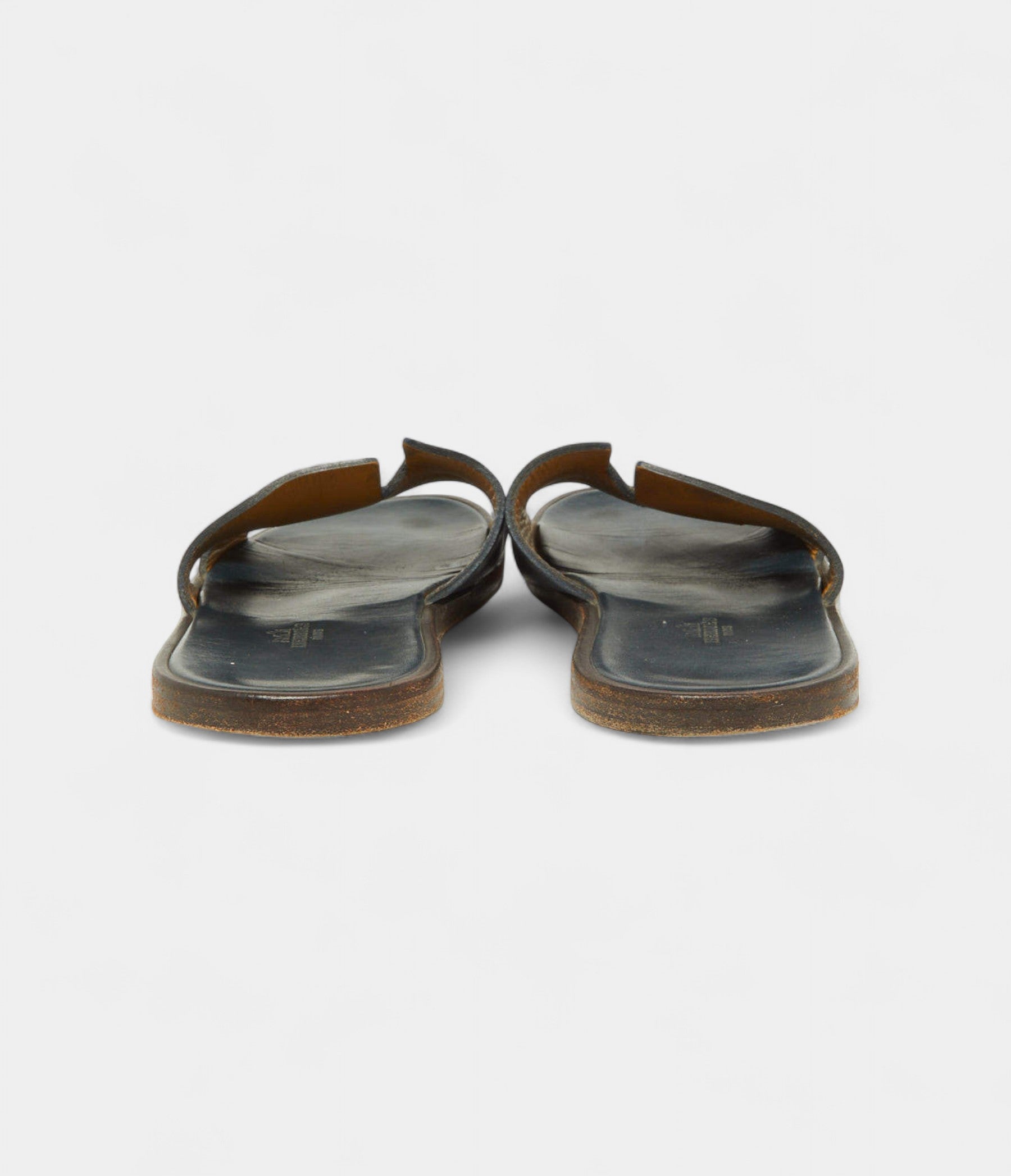 Hermes Navy Blue Leather Izmir Slides 44 EU
