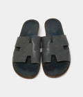 Hermes Navy Blue Leather Izmir Slides 44 EU