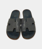 Hermes Navy Blue Leather Izmir Slides 44 EU