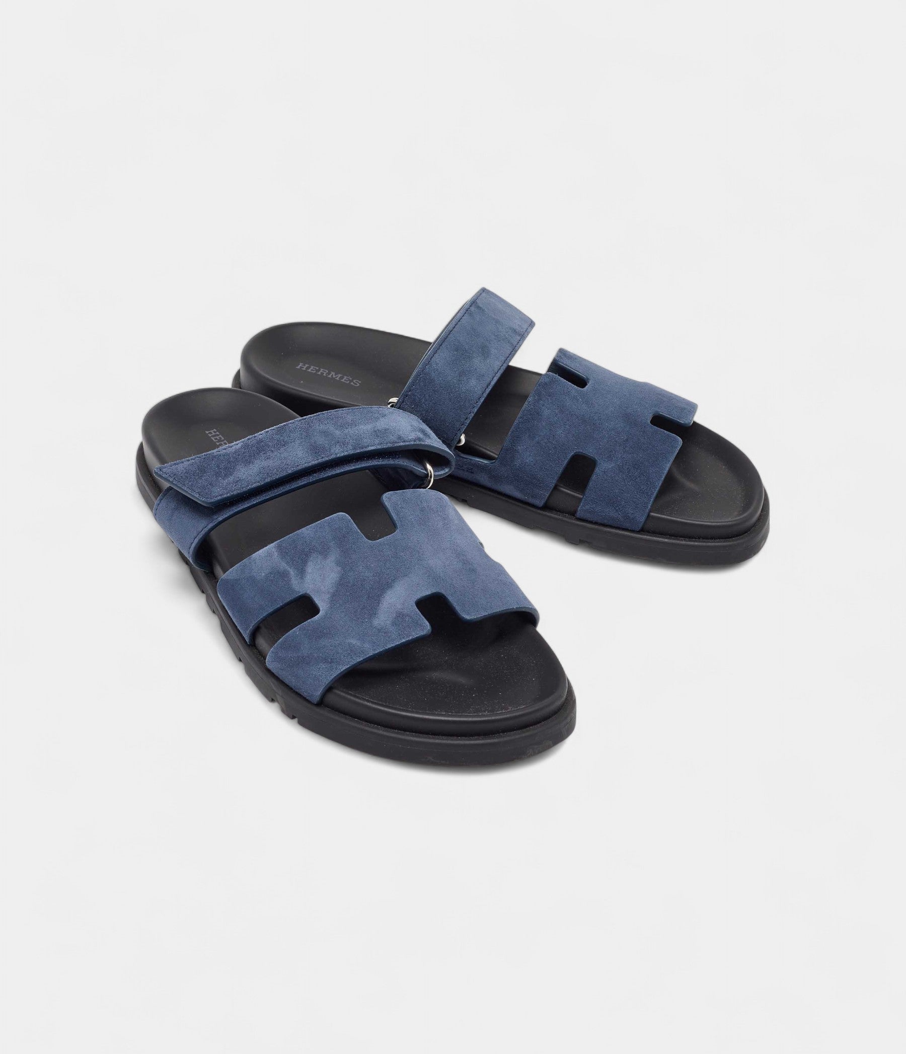 Hermes Navy Blue Nubuck Leather Chypre Sandals 42 EU