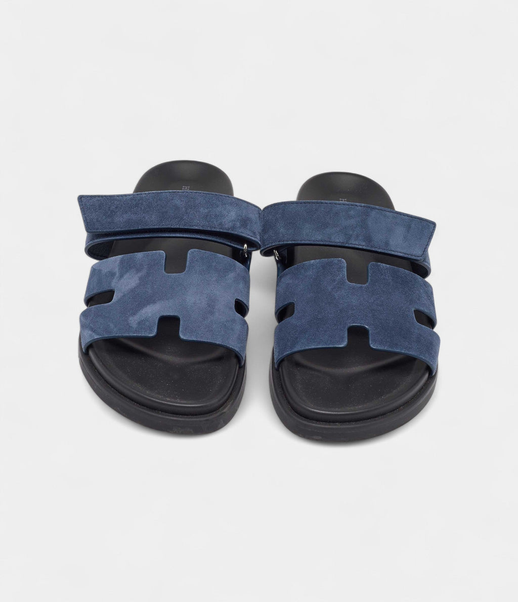 Hermes Navy Blue Nubuck Leather Chypre Sandals 42 EU
