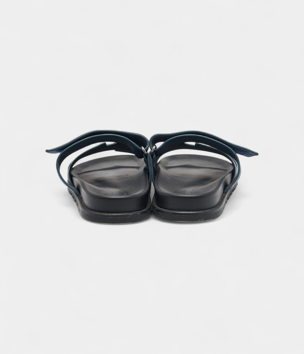 Hermes Navy Blue Suede Chypre Sandals 41 EU