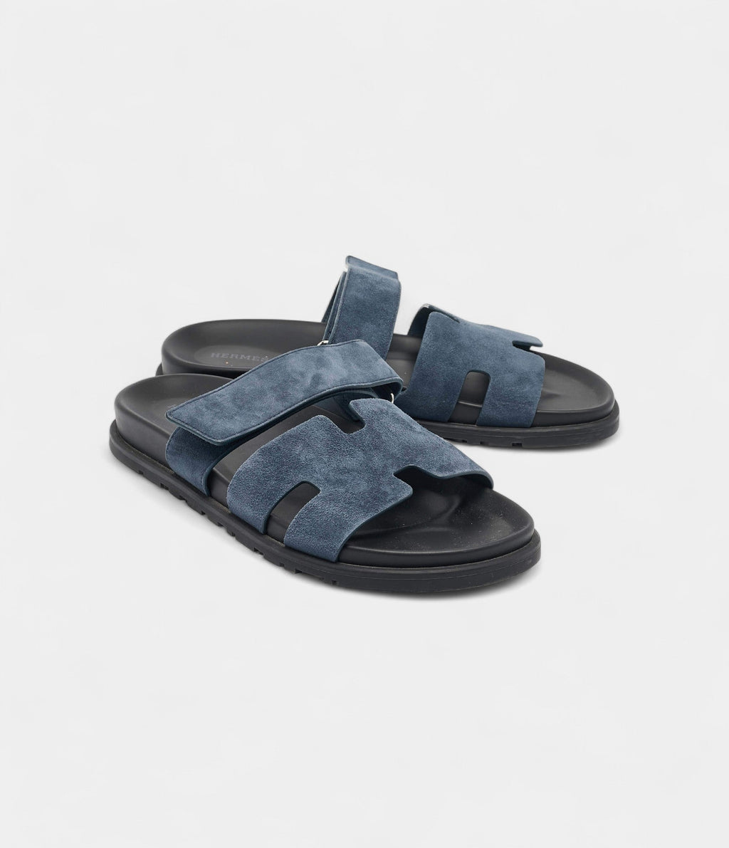 Hermes Navy Blue Suede Chypre Sandals 41 EU