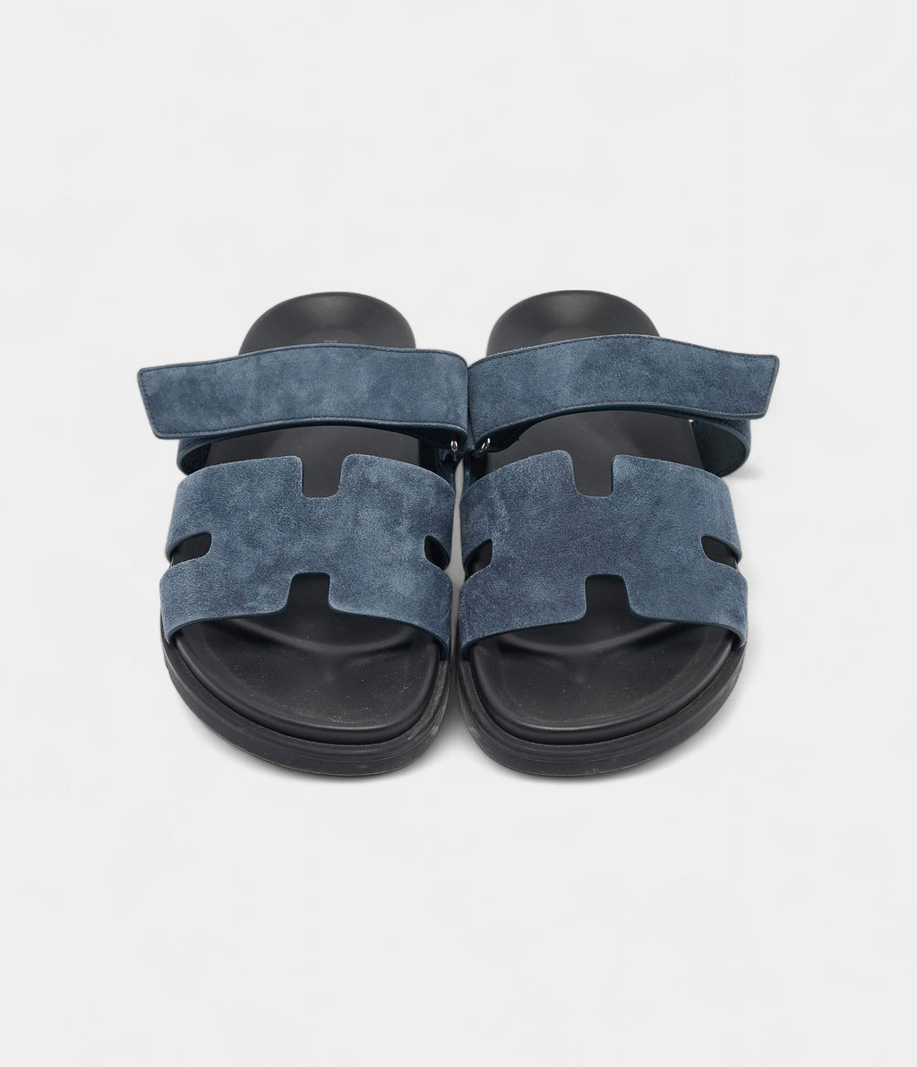Hermes Navy Blue Suede Chypre Sandals 41 EU