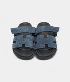 Hermes Navy Blue Suede Chypre Sandals 41 EU
