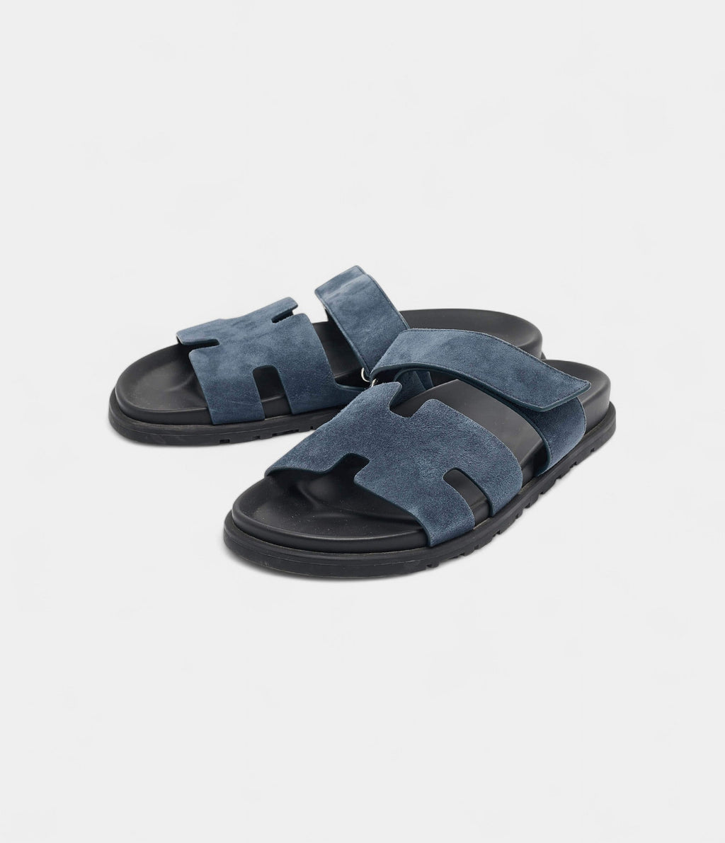 Hermes Navy Blue Suede Chypre Sandals 41 EU